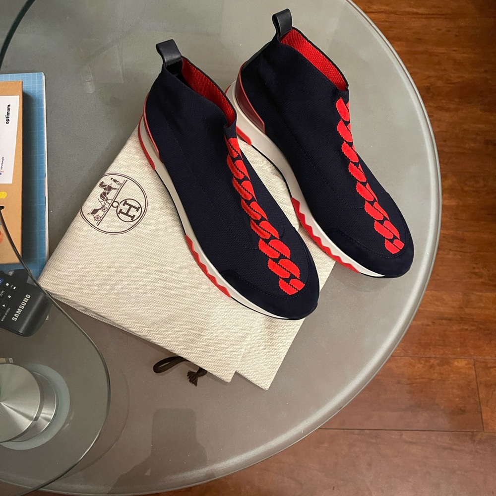 Hermes VOLO Navy and Red Women's Sneakers - Picture 6 of 8